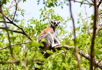 Obraz premium A close up of a Ring Tailed Lemur in a tree