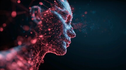 Futuristic human head with glowing neural network connections