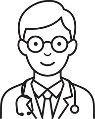 Obraz premium line vector icon of a doctor's face with a friendly expression on white background