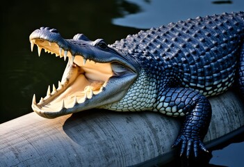 Obraz premium A view of an Alligator on a pipe