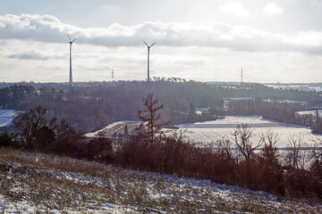 Winter Landscape Bavaria with Wind Turbines