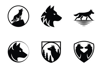 Fototapeta premium Wolf Head Animal Mascot and Wilderness Silhouette Icon Set