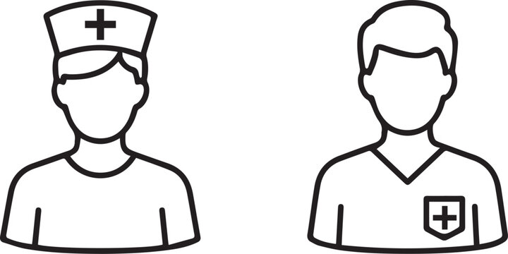 line vector icon of a person wearing a nurse cap or scrub top with a pocket on white background