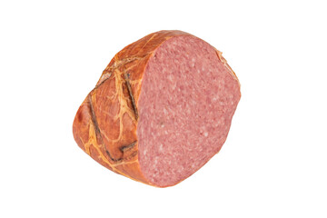 Isolated Close-up of Sliced Smoked Bologna Sausage on Transparent Background © kvladimirv