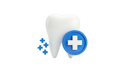 Obraz premium 3D Tooth Icon with Medical Cross and Plus Signs