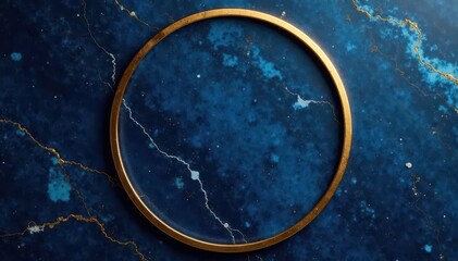 Dark blue marble, golden circle frame Elegant, luxurious backdrop , invitation, event