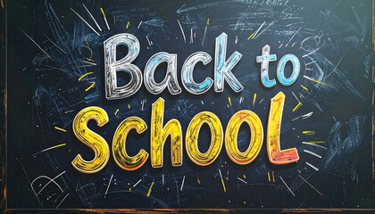 Back to School Chalkboard Message with Colorful Text and Doodles.