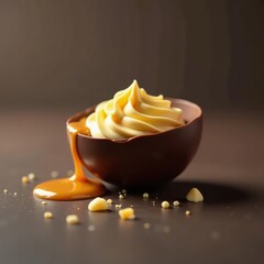 Dark chocolate egg, filled with creamy caramel , caramel filling, celebration, photography
