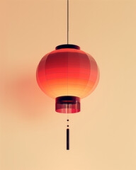 Obraz premium Elegant red paper lantern with gradient hanging on a soft background for Chinese New Year