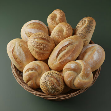 Basket of assorted bread rolls