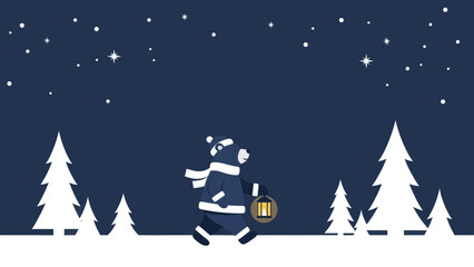 Bear's Winter Wander Through Snowy Woods Under Starry Night Sky Artwork