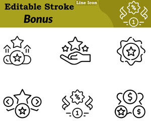 A modern minimalist bonus icon in a character style. Featuring coins a reward badge star gift element represent extra earnings incentives rewards and achievements. Clean rounded outlines and balanced.