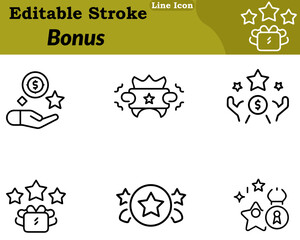 A clean minimalist bonus icon in character style. Featuring stacked coins a star badge gift box upward arrow to represent bonuses. Rewards incentives and extra benefits designed with smooth rounded.