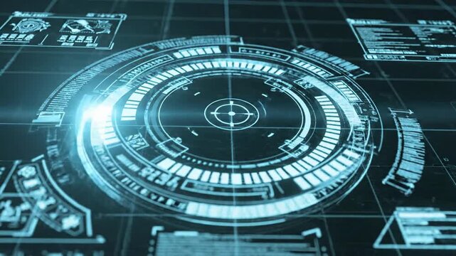 Futuristic Circular HUD Interface Glowing Across a Neon Digital Screen.
