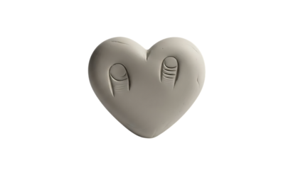 Gray heart shaped object with two indented symbols isolated on transparent background
