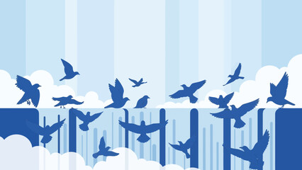 Birds Freedom Silhouette Against Blue Gradient Backdrop Graphic Design Vector