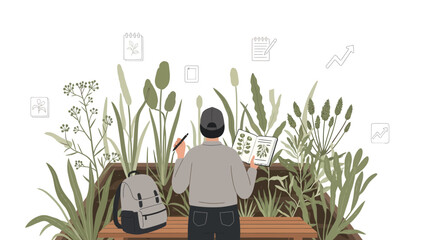 Botanical Study In The Garden Plant Identification And Documentation With Notepad