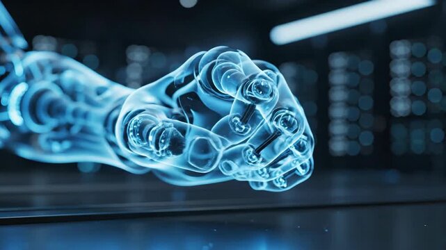 Blue Digital Hand Forming Heart in Tech Scene.