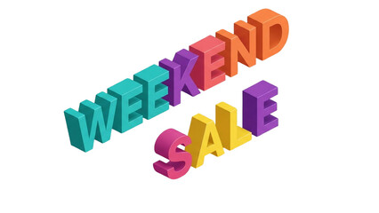 Colorful 3D isometric Weekend Sale typography for vibrant retail promotions and e-commerce banners