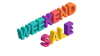 Colorful 3D isometric Weekend Sale typography for vibrant retail promotions and e-commerce banners