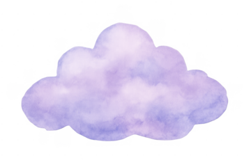 Purple watercolor cloud element on transparent background