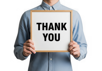 Man holding a sign with the words thank you