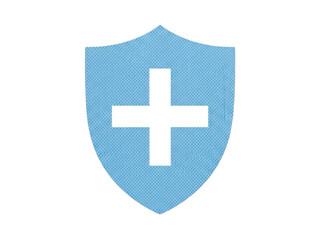 Obraz premium The image features a blue shield with a white cross in the center, symbolizing protection, safety, and health.