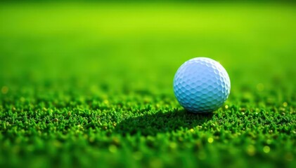 Golf ball rests on manicured putting green, shadow visible, shadow, recreation, detail