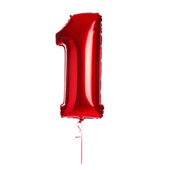 Vibrant Red Number 1 Shaped Helium Balloon for Birthdays, Valentine's Day, and Anniversaries &ndash; Isolated on Transparent Background; PNG