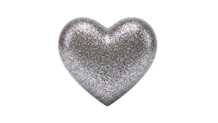 Glittery silver heart isolated on transparent background