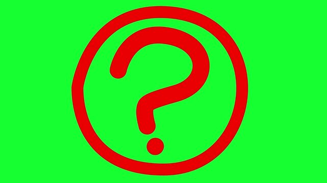 Animation of a question mark inside a circle isolated on a green screen, used to mark something that is questionable, strange or needs attention.