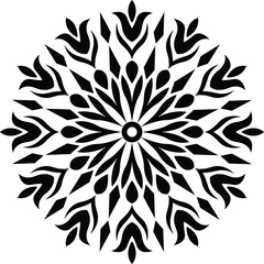 Black and white abstract mandala vector illustration isolated on a white background, intricate symmetrical patterns, perfect for clip art, decorative design, and modern graphics.