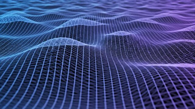 Abstract Blue Purple Wave Grid Digital Landscape Motion.