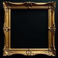 Intricate gold square frame, baroque style, dark background, baroque frame, vintage frame