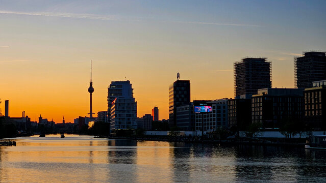 view over Berlin and the river Spree from the Oberbaum Bridge towards the TV Tower