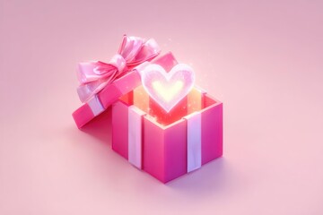 Obraz premium Pink Gift Box with Glowing Heart Inside