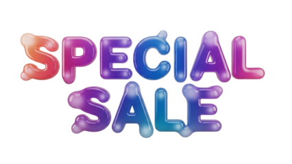 Colorful vibrant 3D Special Sale text in a bubble glossy style with rainbow gradients isolated on white background