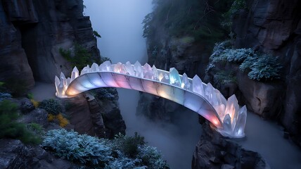 Luminous Crystal Bridge Spanning a Mystical Gorge at Twilight | Fantasy Landscape Art