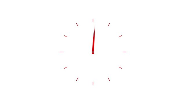 Twelve hours clock run, moving time arrows, 12 hours clock dial loop, twenty-four hours time lapse animation, Hours appear on a white background and quickly go