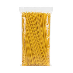 Packaged yellow spaghetti noodles ready for cooking