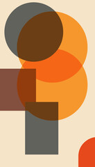 Abstract Composition of Overlapping Circles and Rectangles in Warm Tones of Orange and Brown on a Neutral Background