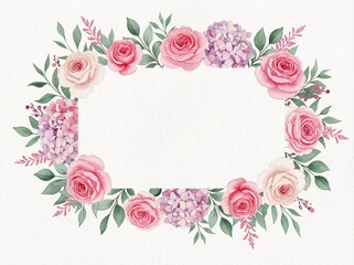 Elegant pink rose watercolor floral frame