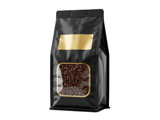 Elegant black coffee bean pouch with golden label