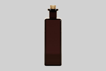 Premium Dark Amber brown glass bottle draped in burlap
for oil, soy sauce mockup isolated on a background.3d rendering.