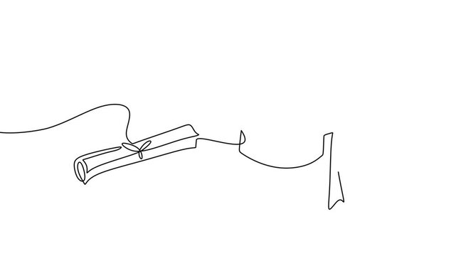 Graduation Cap And Scroll Single Line Drawing Motion Graphic