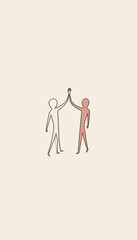 Minimalist Illustration of Two Stick Figures Engaging in a Celebratory High-Five Gesture Representing Friendship and Cooperation on a Neutral Background