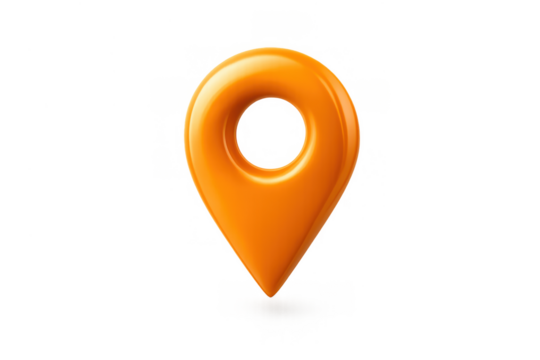 Orange 3d glossy location pin icon representing navigation, travel, destination, and exact gps tracking on transparent background - Powered by Adobe