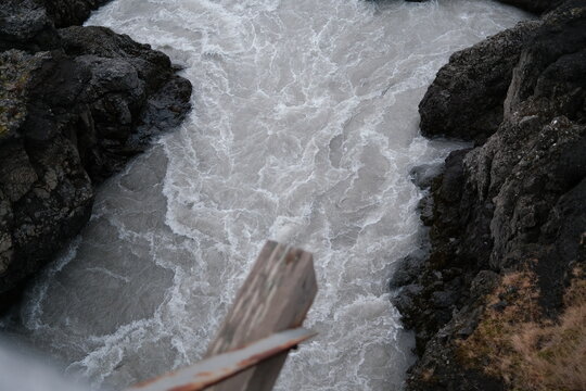 icelandic river gorge, barnafoss, the view from the bridge