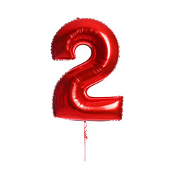 Vibrant Red Number 12Shaped Helium Balloon for Birthdays, Valentine's Day, and Anniversaries &ndash; Isolated on Transparent Background; PNG