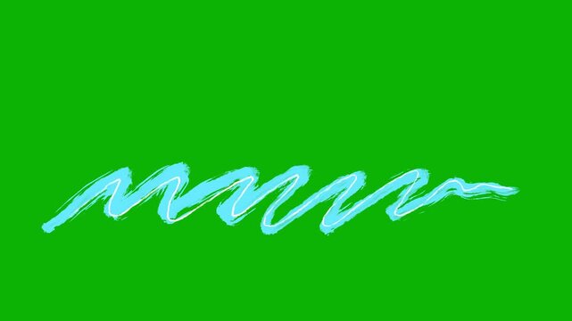 Hand drawn scribble underline animation green screen. Rough grunge wave line, textured zig zag doodle chroma key for text emphasis.